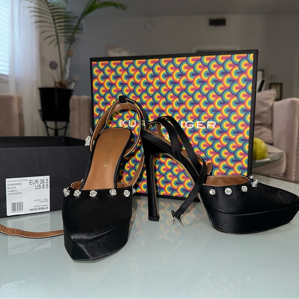 Kurt Geiger Black Satin Platform Heels